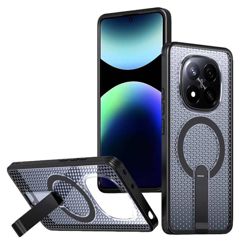 غطاء MagSafe بPC لـ Redmi Note 14 Pro مع حماية من السقوط وحامل قابل للطي مع مقاوم للصدمات مع مغناطيس قوي مع تبديد الحرارة باللون أسود مغناطيسي بوظيفة حامل باللون الأسود باللون الأ. - Image 1