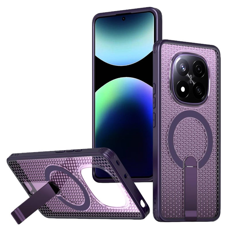 غطاء MagSafe بPC لـ Redmi Note 14 Pro مع حماية من السقوط وحامل قابل للطي مع مقاوم للصدمات مع مغناطيس قوي مع تبديد الحرارة باللون أسود مغناطيسي بوظيفة حامل باللون الأسود باللون الأ. - Image 4