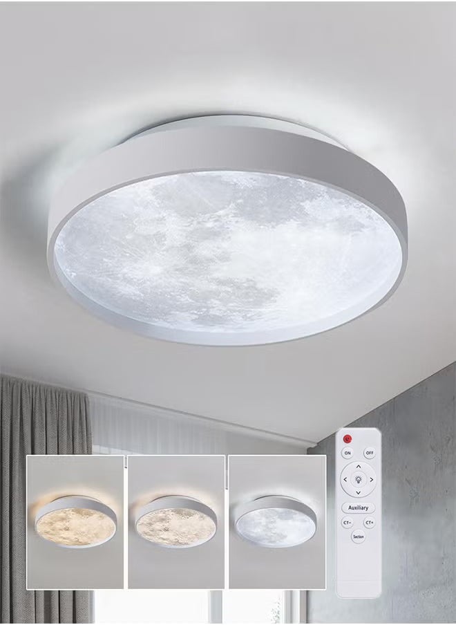 XiuWoo LED Moon Ceiling Light, Round Ceiling Light, Simulation Moon Chandelier Entrance Hallway Ceiling Light, or Living Room Bedroom Study Room, 38 cm, with Remote Control  - Image 1