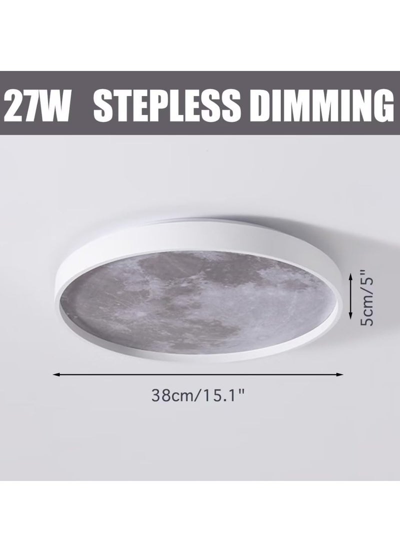 XiuWoo LED Moon Ceiling Light, Round Ceiling Light, Simulation Moon Chandelier Entrance Hallway Ceiling Light, or Living Room Bedroom Study Room, 38 cm, with Remote Control  - Image 2