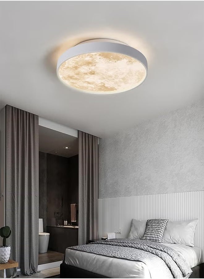 XiuWoo LED Moon Ceiling Light, Round Ceiling Light, Simulation Moon Chandelier Entrance Hallway Ceiling Light, or Living Room Bedroom Study Room, 38 cm, with Remote Control  - Image 4