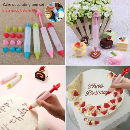 BRYHZKCM Pack of 4 Dessert Decorating Cake Decorating Pens Kit,Cake Decorating Syringe Cylinder Used for Chocolate Jam, Lettering, Drawing, and Cream Cake Baking Decorating Tools， - Image 4