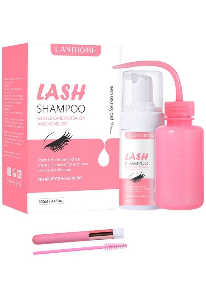Lanthome - 100ml Lash Shampoo for Lash Extensions 100ml Eyelash Extension Cleanser Rinse Bottle Sensitive and Non Irritation Lash Cleaning Kit for Eyelash Extensions Salon and Home Use - Image 1