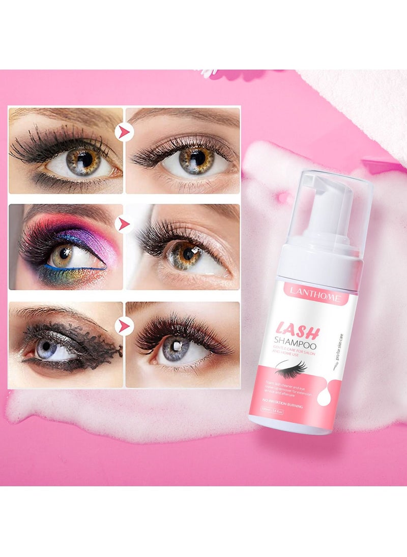 Lanthome - 100ml Lash Shampoo for Lash Extensions 100ml Eyelash Extension Cleanser Rinse Bottle Sensitive and Non Irritation Lash Cleaning Kit for Eyelash Extensions Salon and Home Use - Image 1