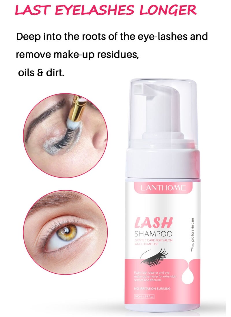 Lanthome - 100ml Lash Shampoo for Lash Extensions 100ml Eyelash Extension Cleanser Rinse Bottle Sensitive and Non Irritation Lash Cleaning Kit for Eyelash Extensions Salon and Home Use - Image 1