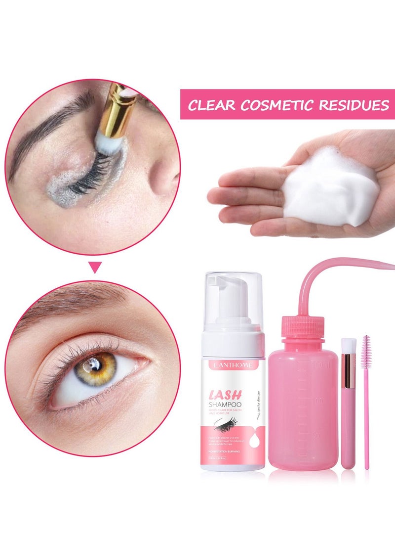 Lanthome - 100ml Lash Shampoo for Lash Extensions 100ml Eyelash Extension Cleanser Rinse Bottle Sensitive and Non Irritation Lash Cleaning Kit for Eyelash Extensions Salon and Home Use - Image 1