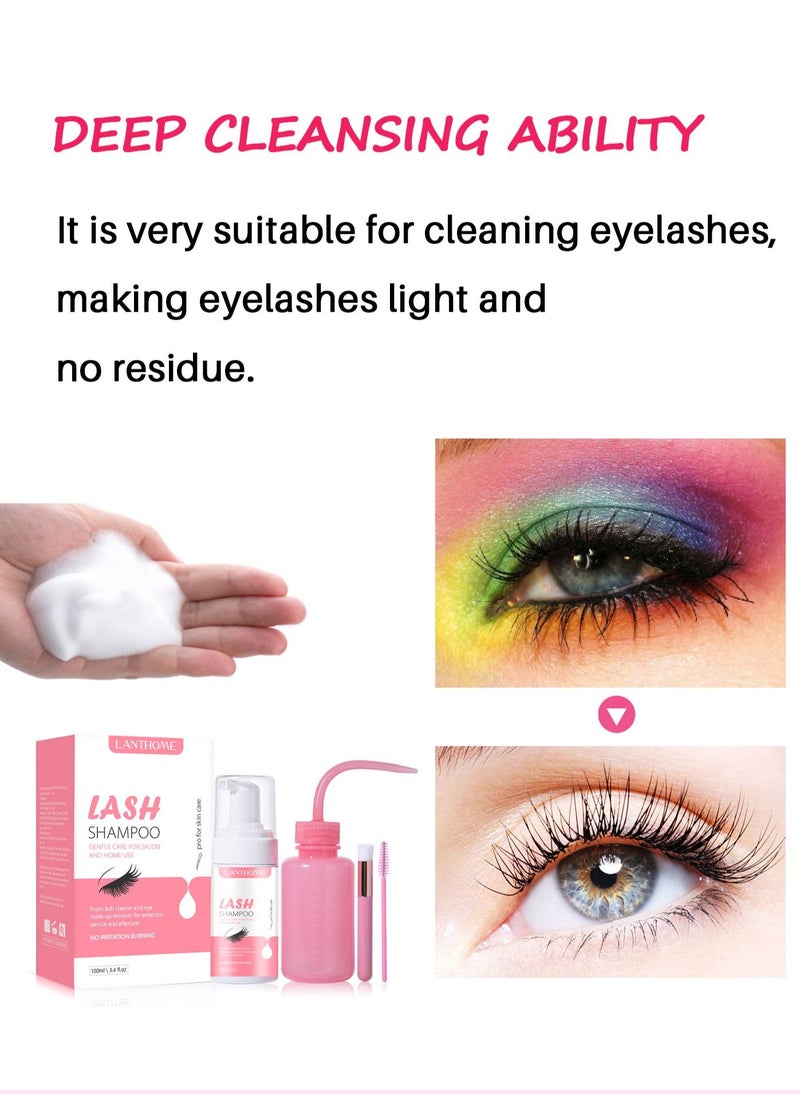 Lanthome - 100ml Lash Shampoo for Lash Extensions 100ml Eyelash Extension Cleanser Rinse Bottle Sensitive and Non Irritation Lash Cleaning Kit for Eyelash Extensions Salon and Home Use - Image 1
