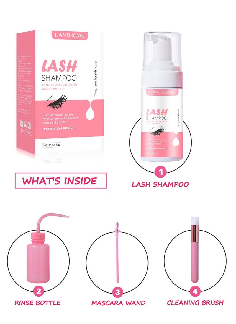 Lanthome - 100ml Lash Shampoo for Lash Extensions 100ml Eyelash Extension Cleanser Rinse Bottle Sensitive and Non Irritation Lash Cleaning Kit for Eyelash Extensions Salon and Home Use - Image 1