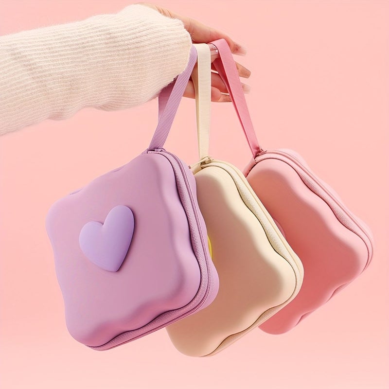 Black Heart Shaped Candy Colored Data Cable Storage Bag - Image 1