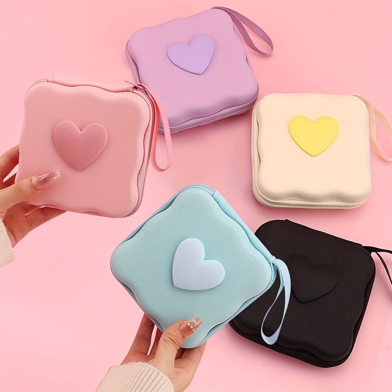 Black Heart Shaped Candy Colored Data Cable Storage Bag - Image 3