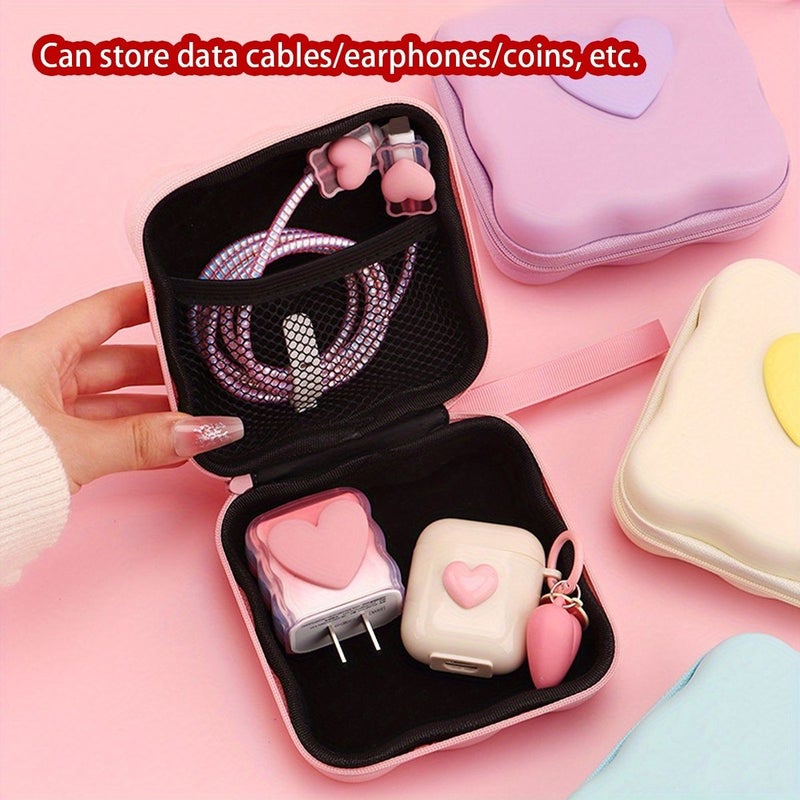 Black Heart Shaped Candy Colored Data Cable Storage Bag - Image 4