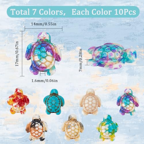 SUNNYCLUE 1 Box 70Pcs 7 Colors Turtle Beads Bulk Sea Turtle Bead Charms Synthetic Turquoise Ocean Animal Tortoise Loose Spacer Beads for DIY Crafts Jewelry Necklace Bracelet Making Bead Assortments - Image 2