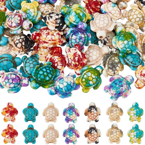 SUNNYCLUE 1 Box 70Pcs 7 Colors Turtle Beads Bulk Sea Turtle Bead Charms Synthetic Turquoise Ocean Animal Tortoise Loose Spacer Beads for DIY Crafts Jewelry Necklace Bracelet Making Bead Assortments - Image 1