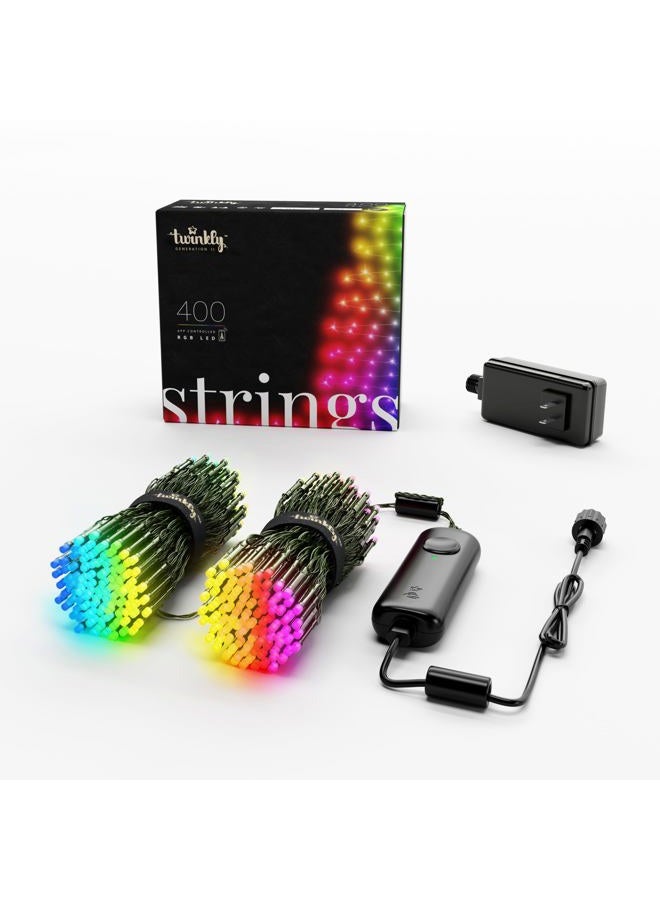 Twinkly Strings - App-Controlled LED Christmas Lights with 400 RGB (16 Million Colors) 105 feet. Green Wire. Indoor/Outdoor Smart Lighting Decoration - Image 1