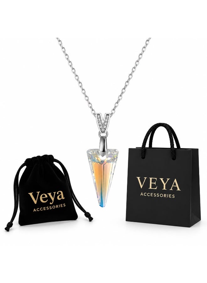 Veya Multi-Faceted Geometric Crystal Pendant Necklace – 925 Sterling Silver – Includes Velvet Pouch and Elegant Paper Bag - Image 1