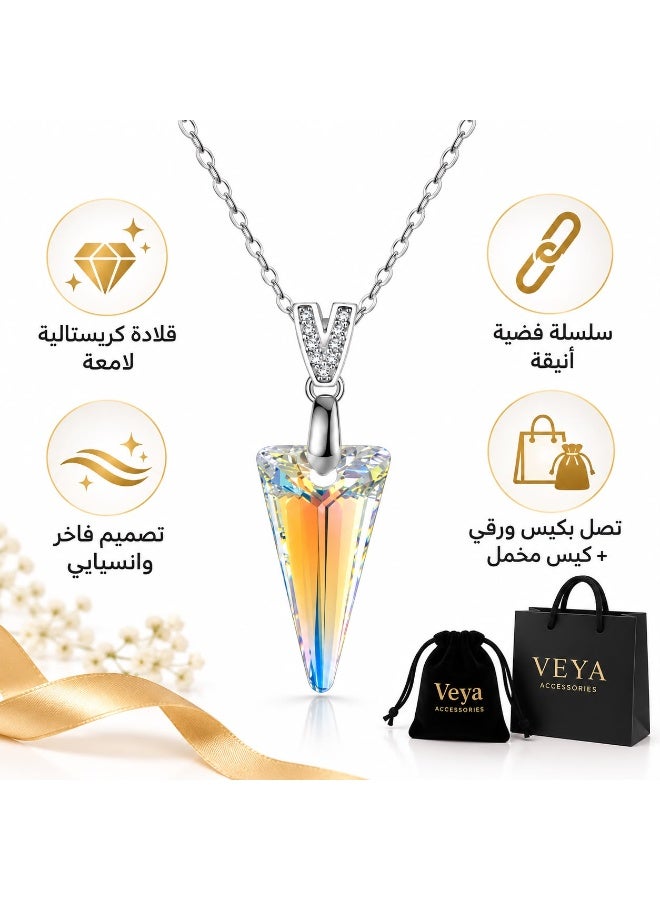 Veya Multi-Faceted Geometric Crystal Pendant Necklace – 925 Sterling Silver – Includes Velvet Pouch and Elegant Paper Bag - Image 3