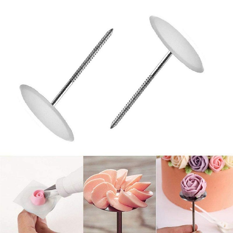 CONNECTWIDE 2pcs Cake Decorating Nails Stainless Steel Piping Nail 3D Rose Flower Maker Piping Bottom Tray Ice Cream Flowers Cake Decoration Tool  - Image 3