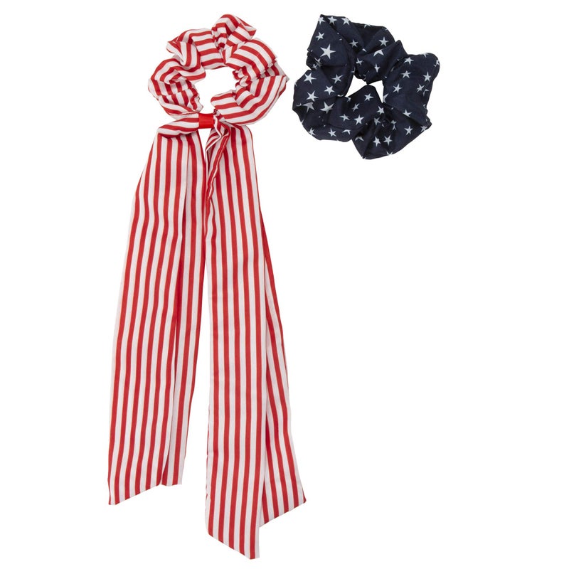 Madison Tyler Americana Collection 2 Pcs Patriotic USA Star and Striped Elastic Scrunchies for Hair Ties Hair Accessories Set