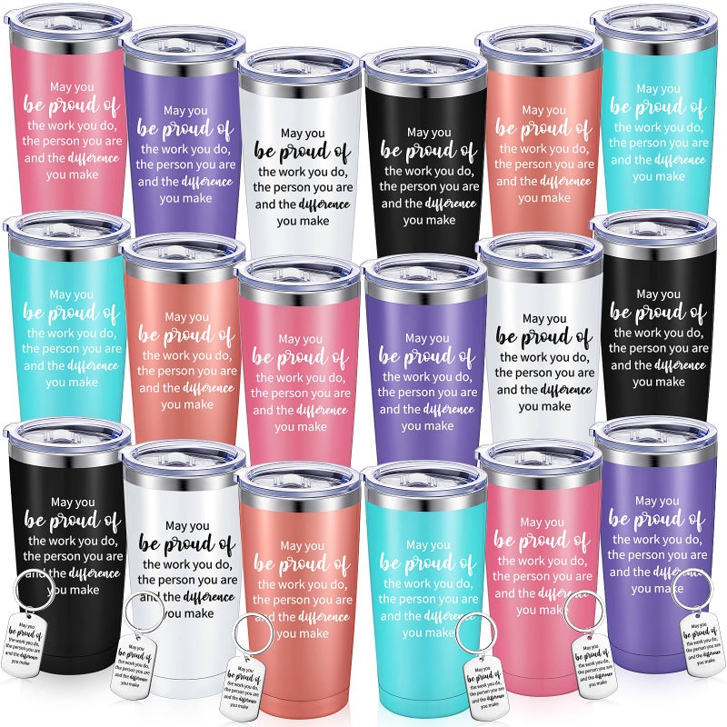 18 Sets Thank You Gifts May You Be Proud Tumbler Cup with Keychains 20 oz Stainless Steel Insulated Inspirational Coworker Mug with Lids for Women Employee Teacher Nurse Volunteer Multicolor
