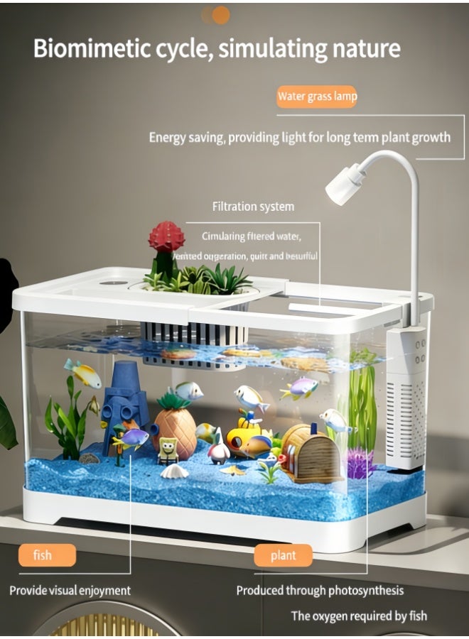 Aquarium Starter Kits, Small Fish Tank with Filter and LED Light, Silent & Self Cleaning Nano Aquarium Tank, High Transparent Tropical Fish Tank Kit for Betta Shrimp (8028-M) - Image 2