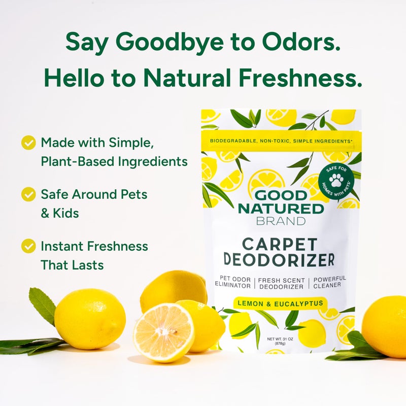 Good Natured Brand علامة تجارية طبيعية جيدة | مزيل رائحة السجاد ومنعش | 31 أونصة مزيل رائحة الحيوانات الأليفة للرائحة القوية وبول الحيوانات الأليفة | رائحة ليمون وإكليل الجبل الطبيعية المنعشة | آمن للمنازل التي تحتوي على حيوانات أليفة - Image 2