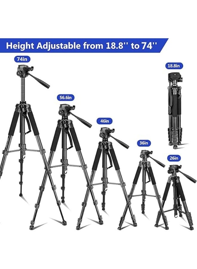 74" Camera Tripod with Travel Bag - Durable & Versatile Stand for DSLR, Phone, Projector - Easy-to-Use with Wireless Remote - Image 4