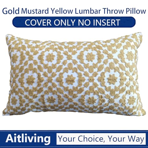 Aitliving Decorative Pillow Cover Golden Palm 12x20 Lumbar Pillow Cushion Cover Oil Yellow Trellis Mina Throw Pillow Case Dark Mustard Yellow/Ochre Gold Color 1 pc Cotton Canvas 30x50cm - Image 5
