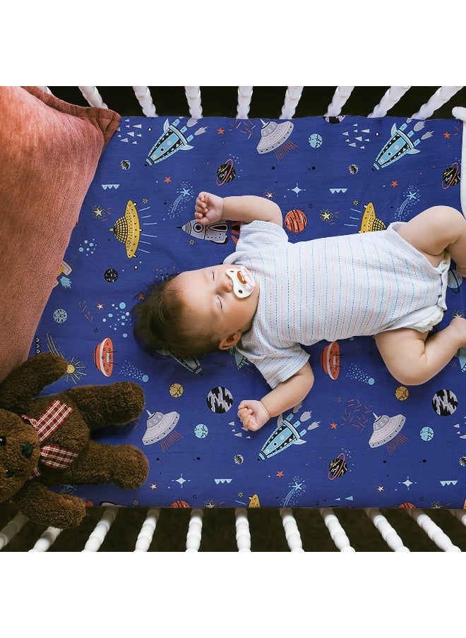 UOMNY - UOMNY Astronaut Space Galaxy Baby Crib Sheet - Fitted Toddler Sheet Polyester Baby Sheet for Standard Crib and Toddler mattresses Nursery Bedding Sheet Crib Mattress Sheets for Boys 1 Pack - Image 1