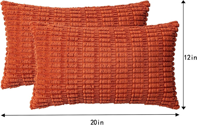 Aegero Pack of 2 Corduroy Decorative Throw Pillow Covers 12x20 InchSoft Boho Striped Pillow Covers Modern Farmhouse Home Decor for Sofa Living Room Couch Bed（Rust） - Image 4