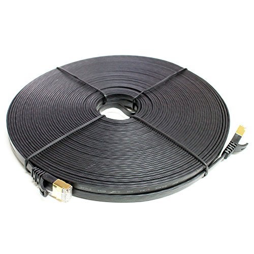 Tera Grand - 100FT - CAT7 10 Gigabit Ethernet Ultra Flat Patch Cable for Modem Router LAN Network, Gold Plated Shielded RJ45 Connectors, Faster Than CAT6a CAT6 CAT5e, Black - Image 2