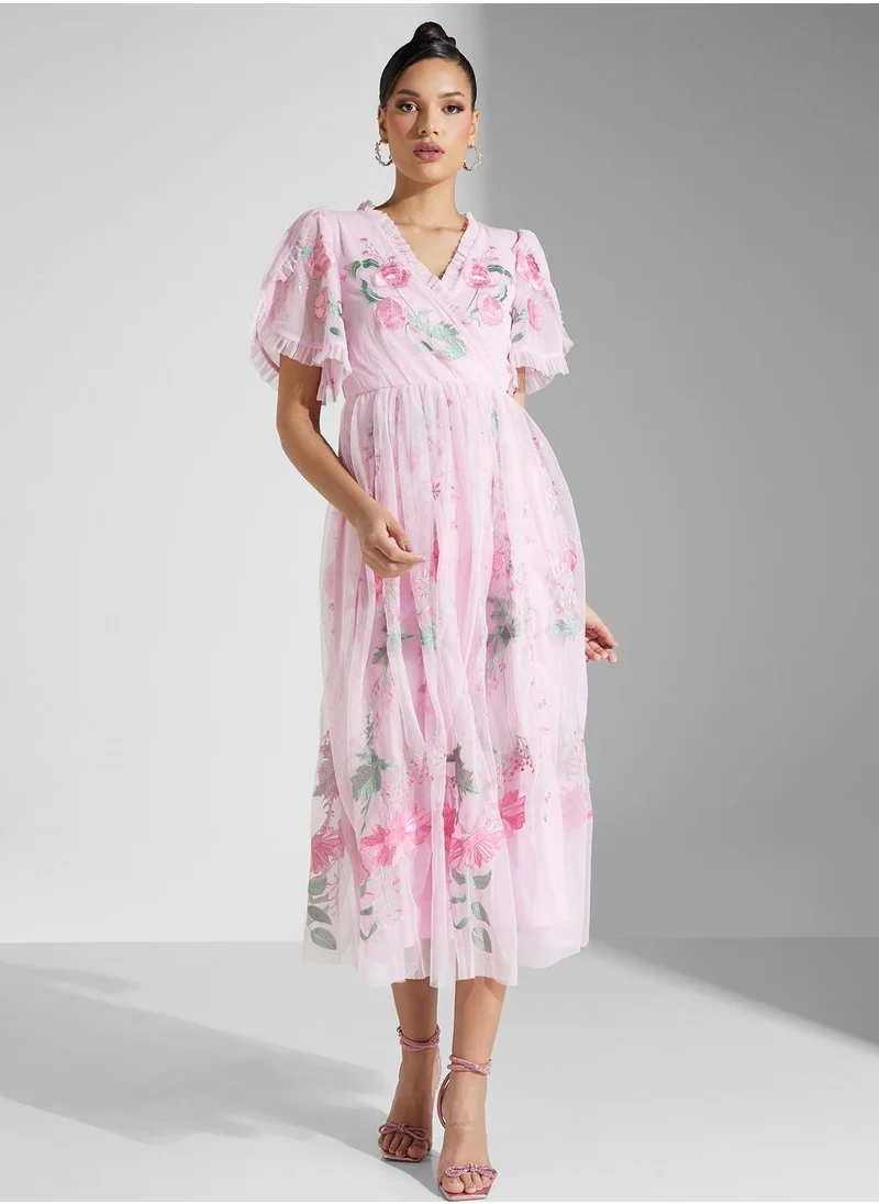 Frock and Frill Floral Embroidered Dress