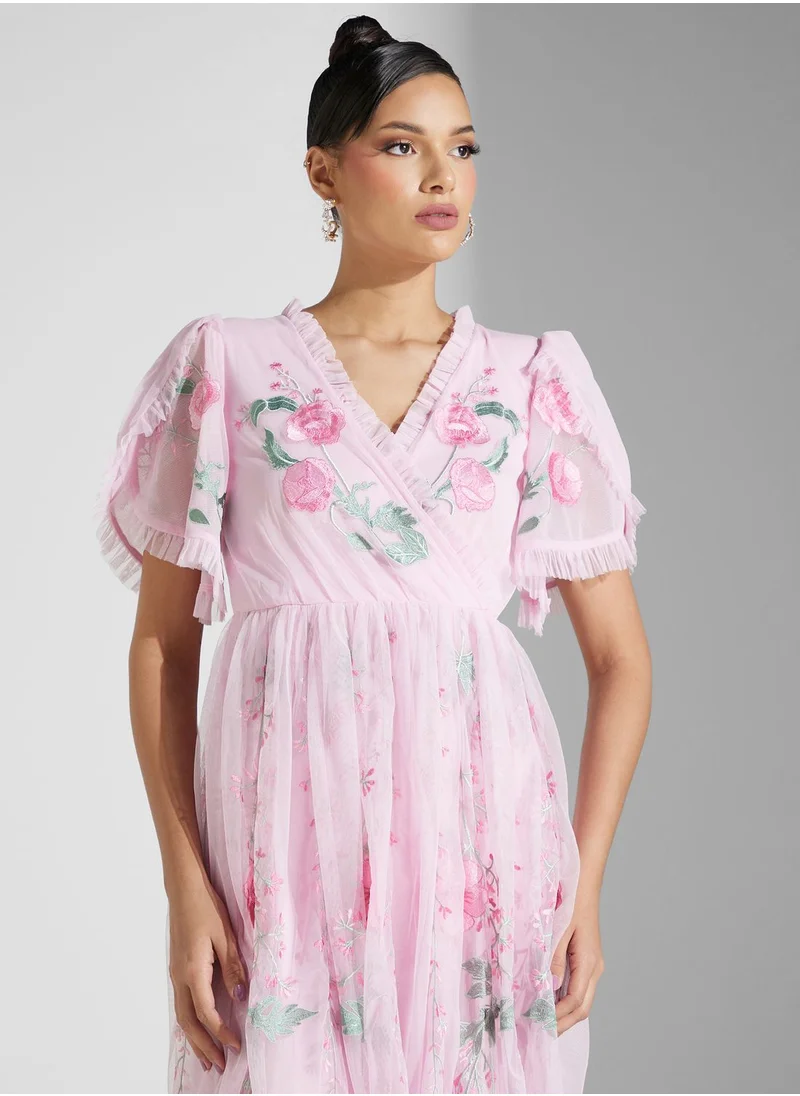 Frock and Frill Floral Embroidered Dress