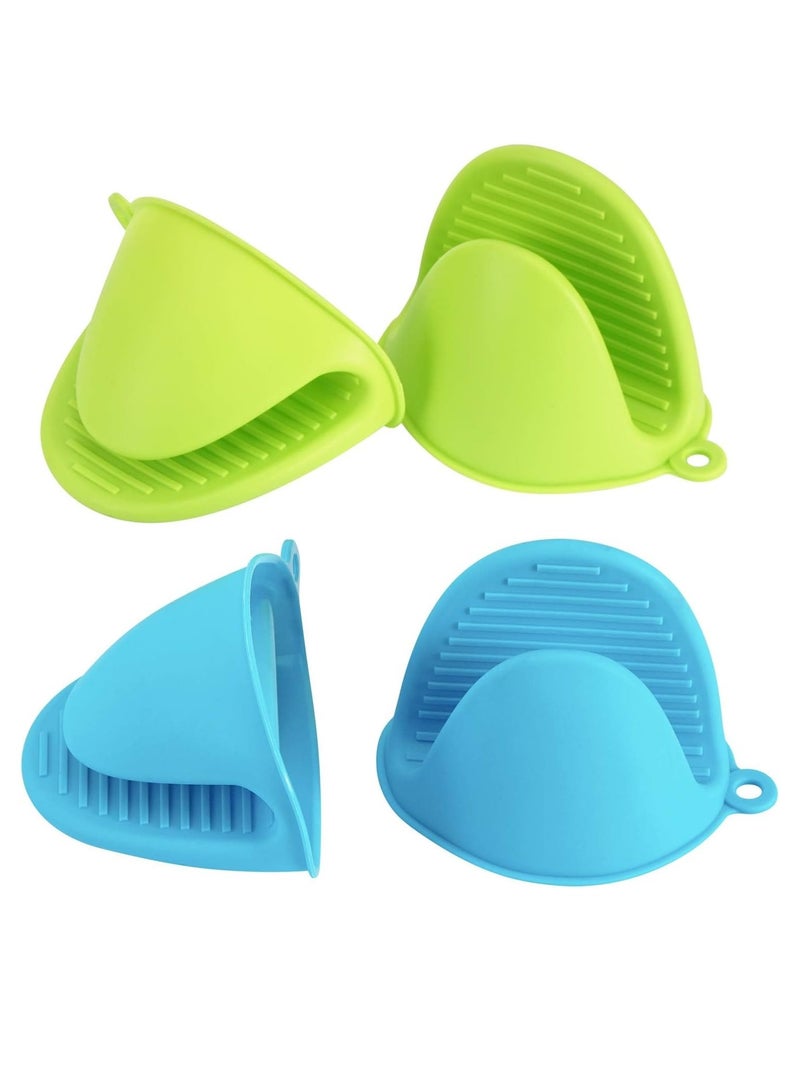 MIXDE 2 Pairs Silicone Oven Mitts Heat Resistant, Silicone Potholders for Kitchen, Mini Oven Mitts Rubber Oven Glove, Kitchen Mittens Pinch Mitts, Cute Cooking Mitts (Blue and Green)  - Image 1