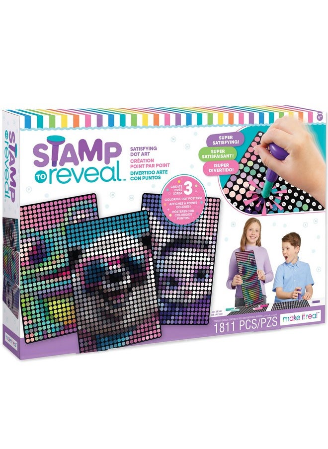 Make It Real Make It Real Stamp to Reveal DIY Dot Posters, 1 Stamper per kit & 3 Dot Posters |Craft Kit, Artwork Activity, Girls & Kids Ages 6 Bunny, Frog, Panda  - Image 1