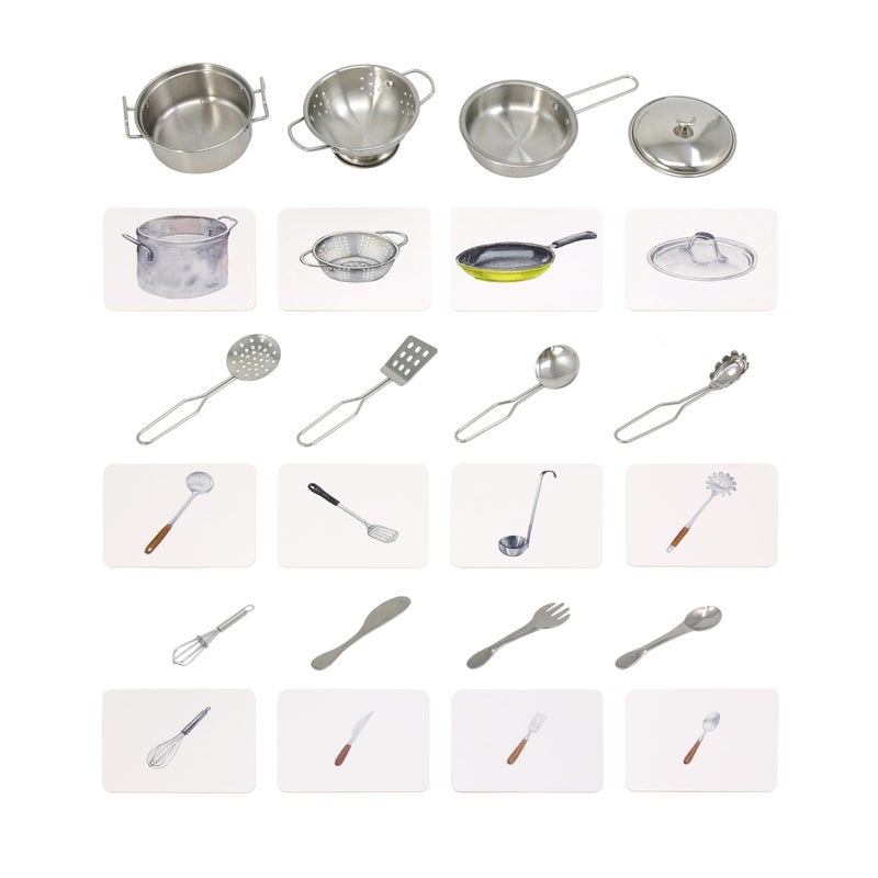 KIDDISON Montessori Language Materials Objects with Similar Cards 12pcs Mini Kitchen Replicas with Picture Cards - Image 3