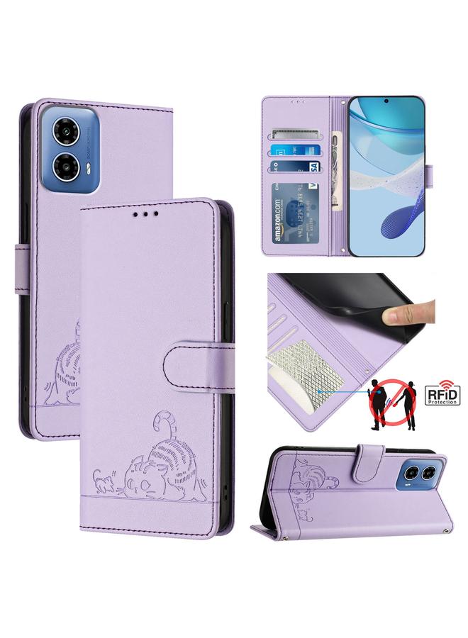 اس-توب جراب لهاتف Motorola Moto G34 Global Cat Rat جراب هاتف من الجلد بتقنية RFID مع حبل تعليق - Image 1