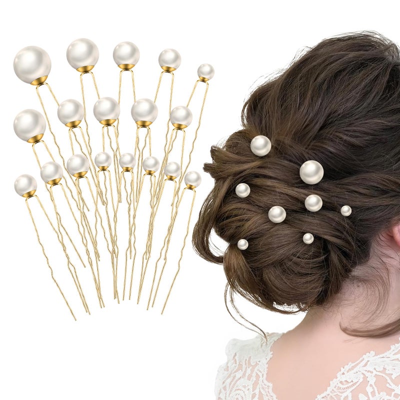 Dayofun 18 Pieces Wedding Pearl Hair Pins, U Pearl Shaped Hair Accessories for Brides Bridesmaids Women, Gold - Image 1