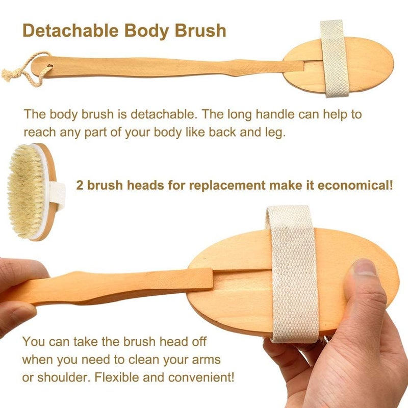 STORE77® Shower Brush with Long Handle, Back Scrubber for Shower Wooden Long Handle for Skin Exfoliating 2 in 1 Wet Dry Stiff Natural Bristles Bath Brush - Image 2