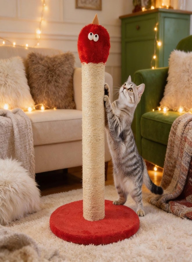Fansafurn Cat Scratching Post, 22'' Cat Scratchers Tree Tower for Indoor cat with Extra Wide 13.4" Stable Base, Scratching Post with Natural Sisal & Short Plush Fabric for Small, Medium Cat, Red - Image 1