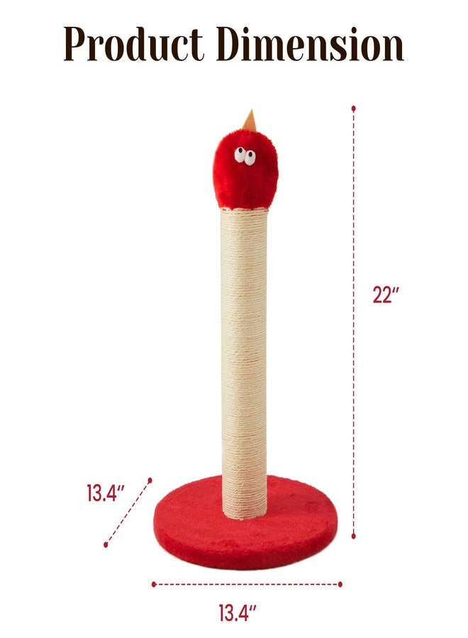 Fansafurn Cat Scratching Post, 22'' Cat Scratchers Tree Tower for Indoor cat with Extra Wide 13.4" Stable Base, Scratching Post with Natural Sisal & Short Plush Fabric for Small, Medium Cat, Red - Image 2