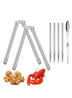 SYOSI Seafood Crackers Forks Nut Cracker Set Lobster Crackers and Picks Set 8 Pcs Nutcracker Stainless Steel Nut Cracker Set 2 Nut Cracker, 4 Picks, 1 Wide Crab Fork