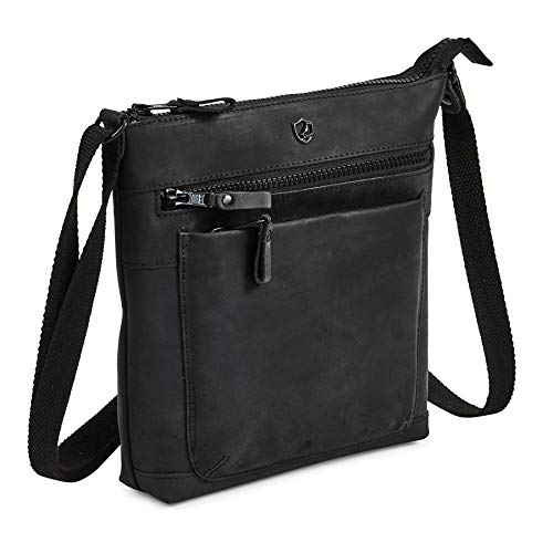 Cochoa Real Leather Purse for Women Crossbody Bag Travel Shoulder Handbag Small Vintage Pocketbook (Black Crazy Horse) - Image 1