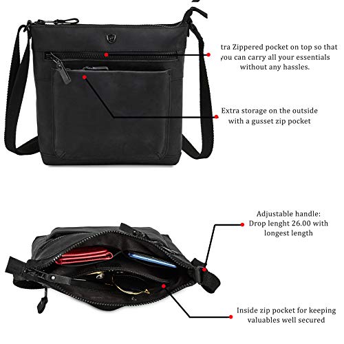 Cochoa Real Leather Purse for Women Crossbody Bag Travel Shoulder Handbag Small Vintage Pocketbook (Black Crazy Horse) - Image 3