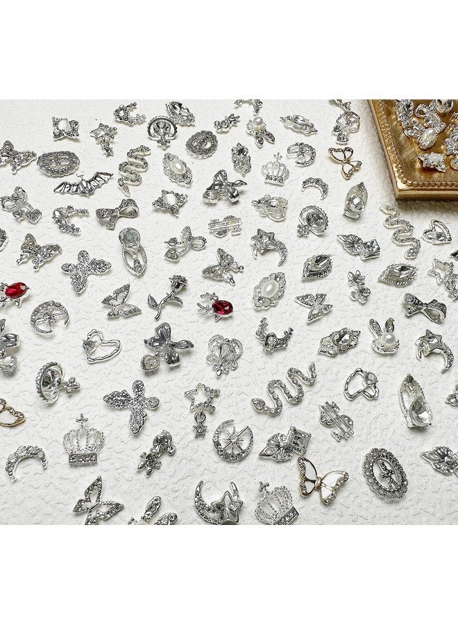 KACHIMOO 30 Pcs Nail Charms Silver Nail Charms Nail Charms Y2K Mix Styles Nail Gems Shiny Pearl Alloy Nail Rhinestones Flower Butterfly Heart Star Snake Rabbit Charms For Nails Art Diy Design - Image 1