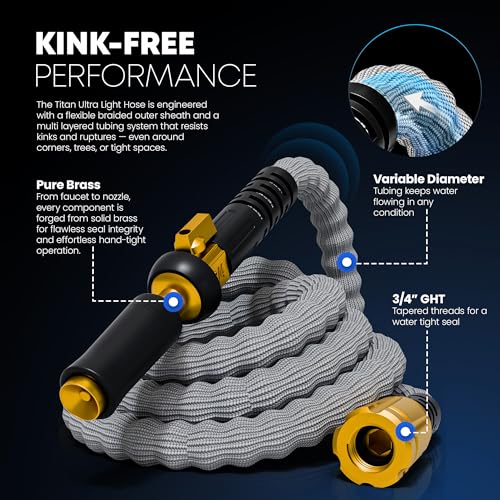 TITAN Flexible Garden Hose 10FT Ultra Lightweight Heavy Duty Water Hose with Brass Fittings Jet Nozzle KinkFree NonExpanding Durable Fabric Hose for Yard Lawn Car Wash Outdoor Use - Image 3