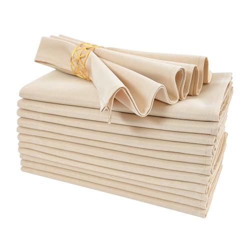 Nacuci Cloth Napkins Set of 12 Washable Dinner Napkins Square 18X18 Inch Beige Reusable Table Napkin with Hemmed Edges for Hotel Restaurant Wedding Party Banquet Event - Image 1