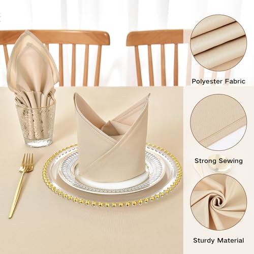 Nacuci Cloth Napkins Set of 12 Washable Dinner Napkins Square 18X18 Inch Beige Reusable Table Napkin with Hemmed Edges for Hotel Restaurant Wedding Party Banquet Event - Image 3
