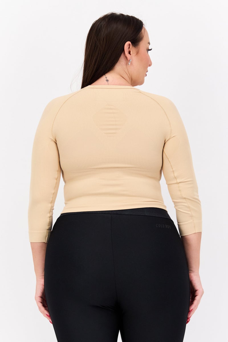 Adidas Women Plus Size Three Quarter Sleeve Shirt, Beige  - Image 3