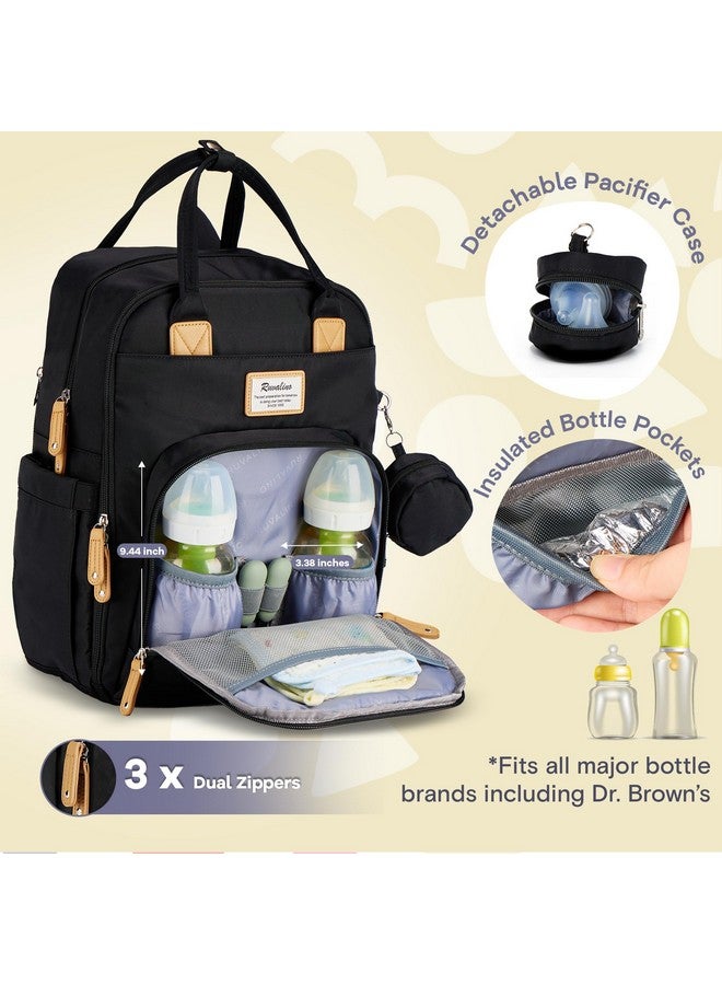 روفالينو حقيبة ظهر للحفاضات من روفالينو، حقيبة سفر متعددة الوظائف، حقائب تغيير حفاضات الأطفال، سعة كبيرة، مقاومة للماء، لون أسود - Image 1