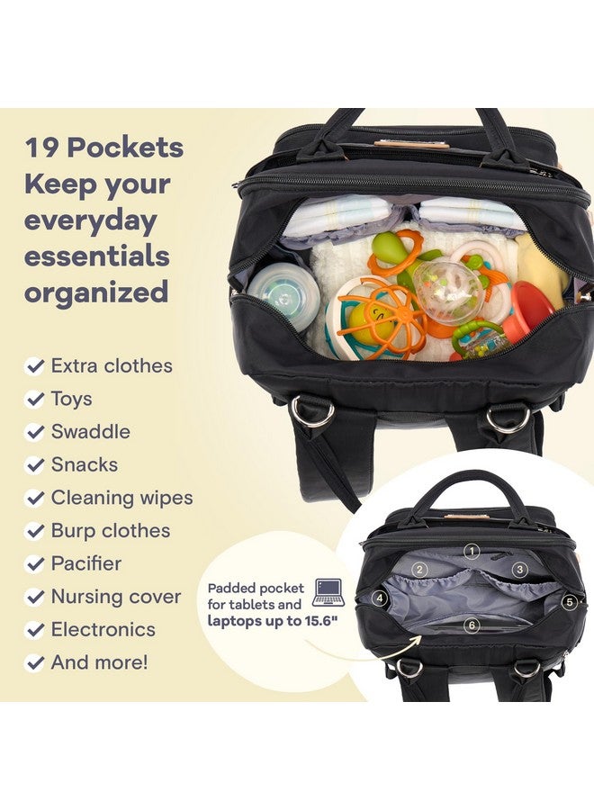 روفالينو حقيبة ظهر للحفاضات من روفالينو، حقيبة سفر متعددة الوظائف، حقائب تغيير حفاضات الأطفال، سعة كبيرة، مقاومة للماء، لون أسود - Image 3